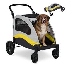 4-Wheel Foldable Dog Stroller Premium Heavy Pet Stroller for S/M/L/XL Dogs Cats