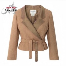 CHANEL Tweed Jacket Women s Wool Blend Short Beige Size 38