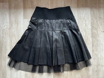 ONSTAGE Denmark echt LEDER Rock Lederrock schwarz Gummibund u. Tüll Größe 36 Neu