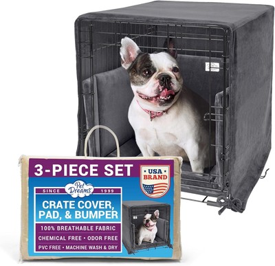 3-Piece Set Includes Dog Crate Cover, Dog Mat & Bumper Pad-30in