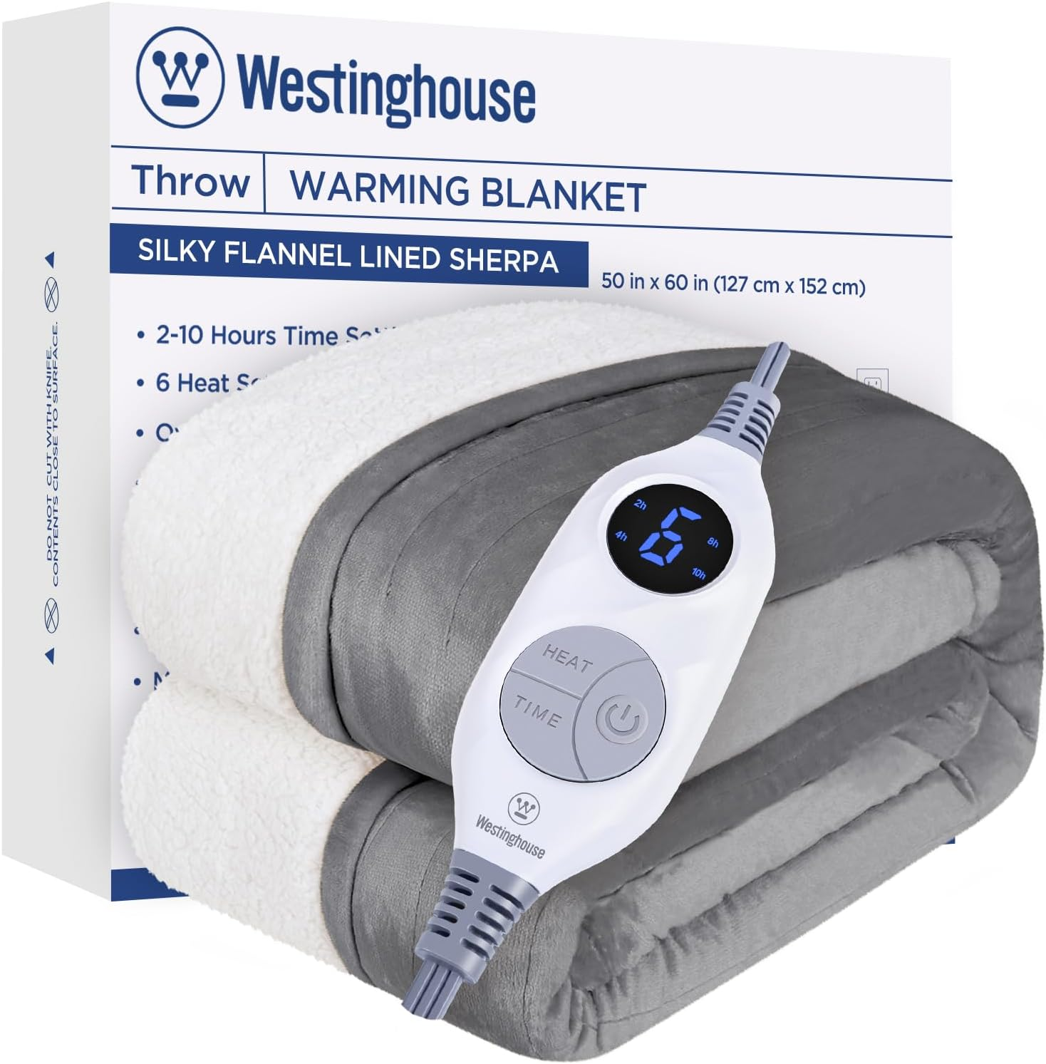 Heated Throw Blanket, Soft Flannel to Sherpa Electric Throw with 6 Heating Level