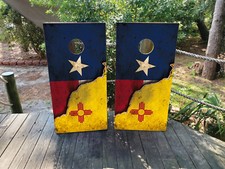 FADEPROOF Cornhole Board Wraps Laminated / Texas and New Mexico Flag /