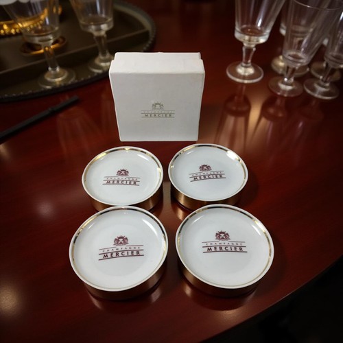 Vintage Champagne Mercier Coaster Set of 4 in Box – White Porcelain with Gold Tr - Picture 3 of 6