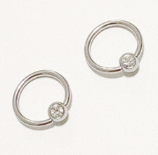 Pair GEM NIPPLE RINGS: 316L Surgical Steel 14g 1/2" diameter with 5mm Gems.