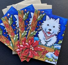 SET OF 4 New SMALL White West Highland Terrier Blank Note Christmas Cards Westie