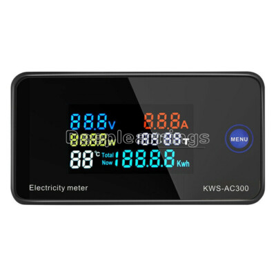 AC50-300V 0-10A Color Display Digital Power Energy Temp Meter Ammeter Voltmeter
