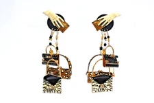 Lunch At The Ritz Earrings Handbag Purse Accessories Animal Print Signed Clip On