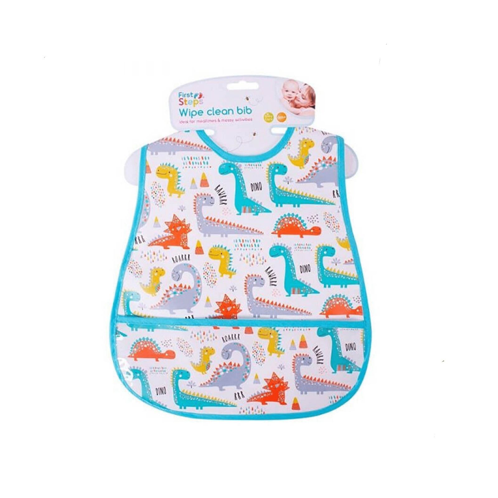 Dino Wipe Clean Water Proof Bib with Pocket Babies Toddlers 6+Weaning Messy Play