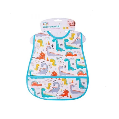 FIRST STEPS Dino Wipe Clean Water Proof Bib with Pocket Babies Toddlers 6+Weaning Messy Play