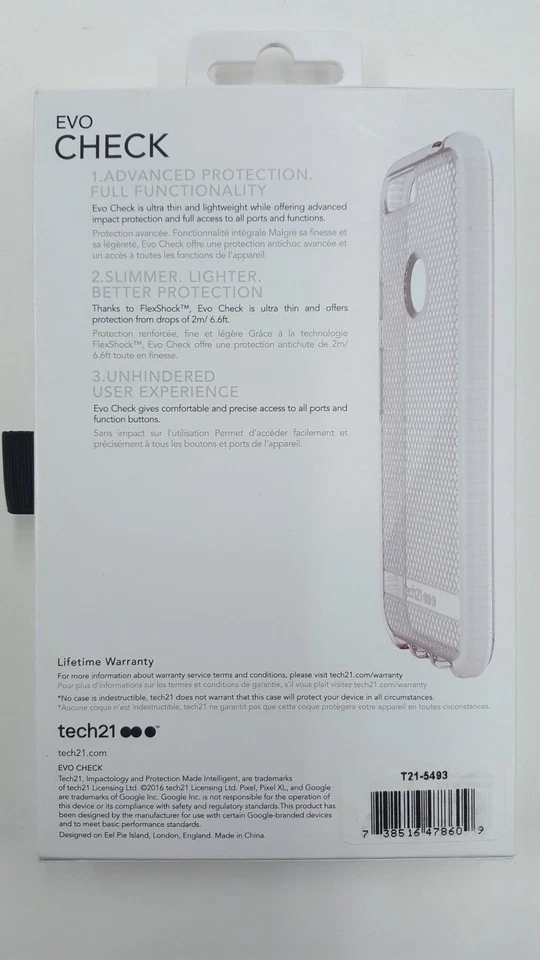 Tech21 Evo Check Case Slim Thin Cover For Google Pixel XL 5.5" Clear/White NEW - Image 2 of 3