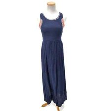 Verty navy and pink  lace-up back maxi dress size SM Embroidered Boho