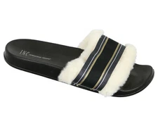 INC International Concepts Women's Faux Fur Varsity Slide Slippers Large Black
