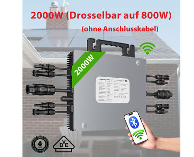 Wechselrichter 2000W Drosselbar auf 800W für Balkonkraftwerk-Genehmigungsfrei