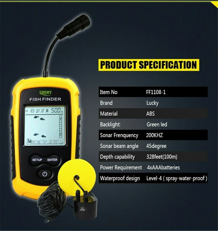 100M Portable Fish Finder Fishfinder Sonar Sensor Depth Echo Transducer Alarm - Image 4 of 4