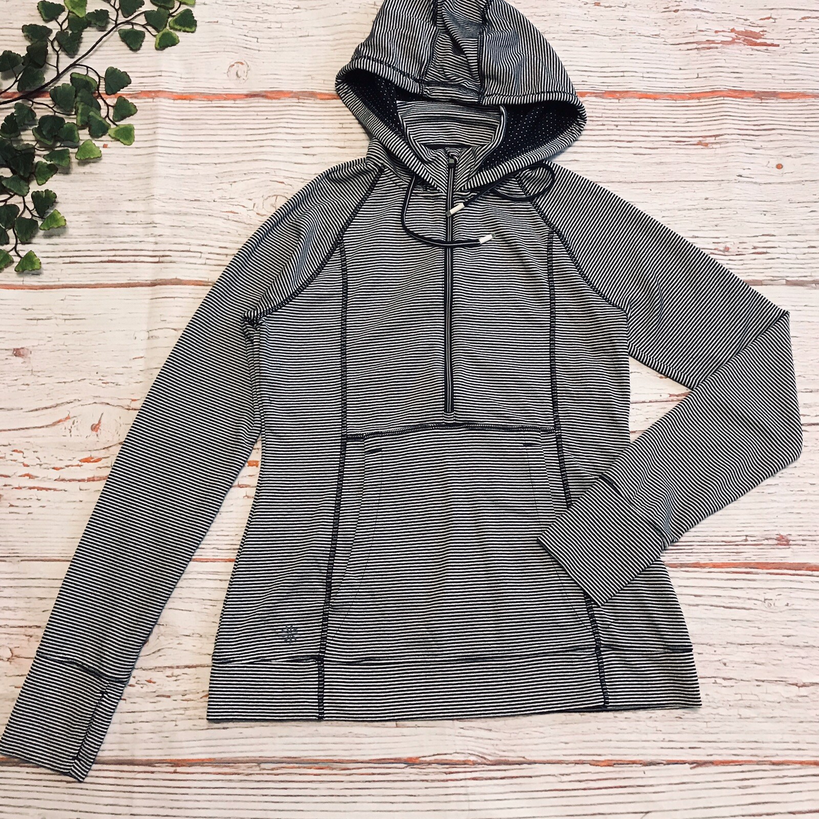 Sweat à Capuche Athleta Heavenly – Femme M, 1/2 Zip, Rayures Bleu/blanc, Trous De Pouce