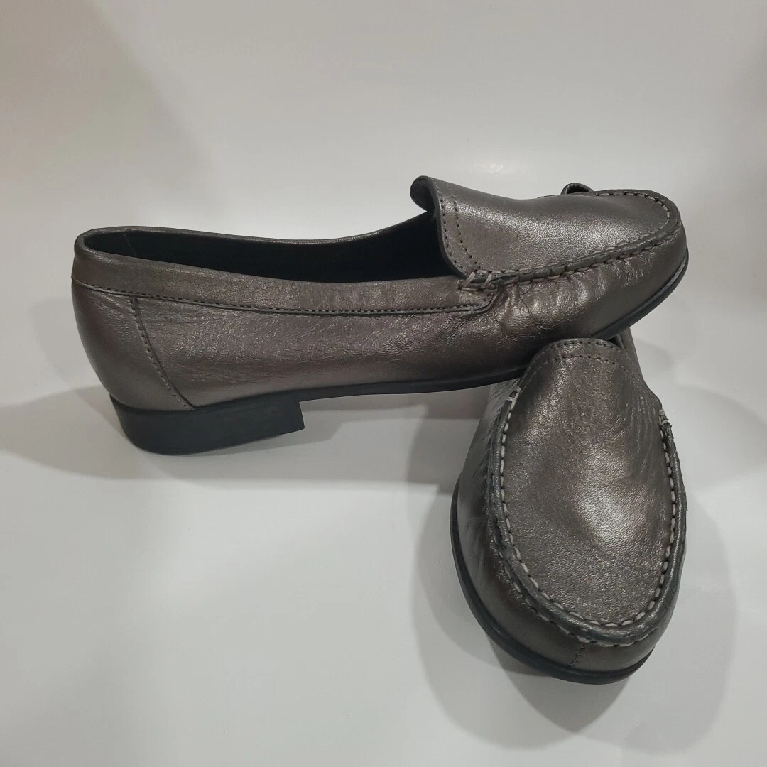 Scarpe mocassini Clarks pelle donna 8M peltro marrone metallizzato moody 35674