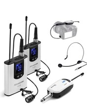 Alvoxcon Wireless Headset Lavalier Microphone System Wireless Lapel Mic Best