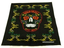 Black with Large Colorful Sugar Skull Bandanna Face Mask,Head Wrap,Wristband-New
