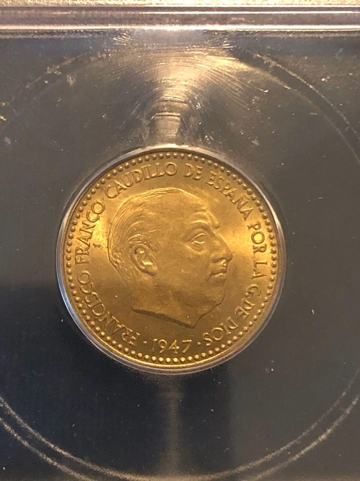 Spain 1 Peseta 1947 (54) MS65 ICG Aluminum-Bronze Coin KM #775 - Image 4 of 4