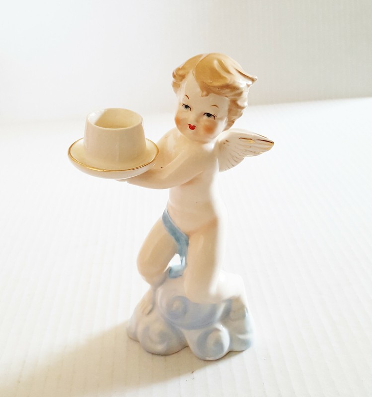 Vintage ANGEL CHERUB Candle Holder Statute Figure Japan Christian 7" Ceramic 