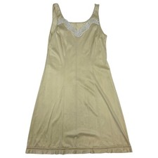 Vintage 90s Cream Lace V Neck Lingerie Mesh Slip Dress 8 10 S