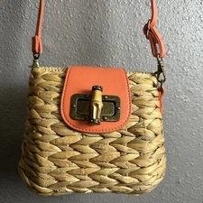Sun N Sand Woven Wicker Shoulder Bag Vintage Beach Crossbody Straw Coral Pink
