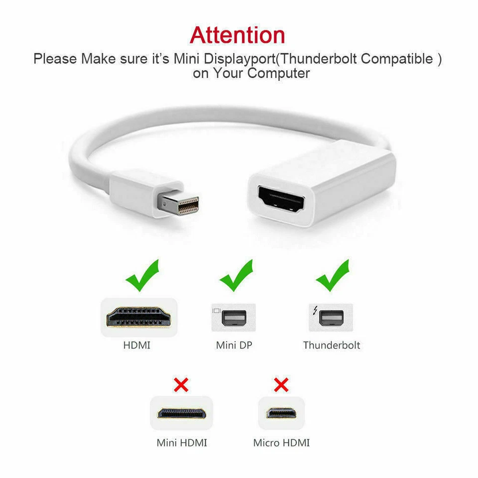 Mini Display Port DP Thunderbolt to HDMI Adapter Cable For Laptop Desktop PC - Image 4 of 4