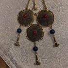 Incredible Etruscan Revival Vintage Tassel Necklace Gold Blue Rust Round Beaded — photo 3