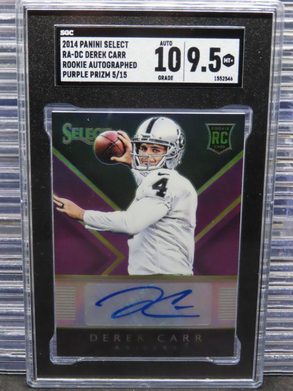 Derek Carr Panini Select Rookie Autograph #RADC Purple Prizm