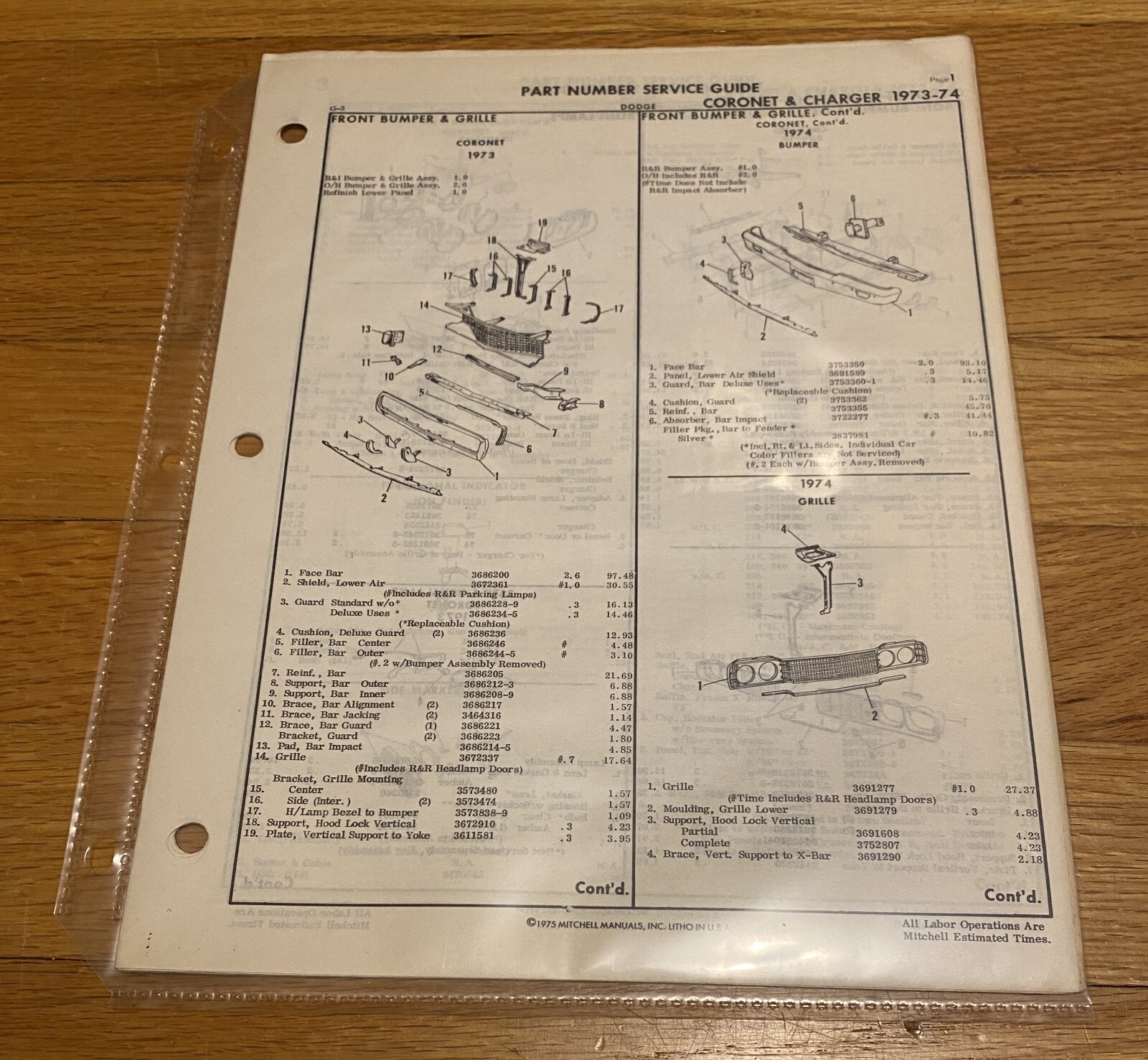 1973-1974 Dodge Charger Coronet Parts Catalog with Mopar Part Numbers