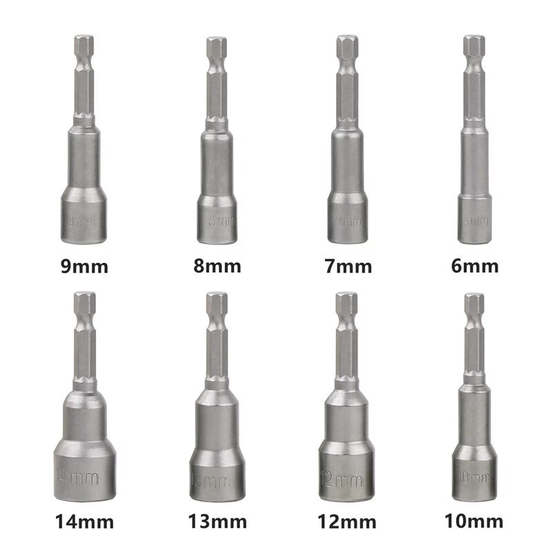 8pc/Set 6mm-14mm Allen Key Socket Bit CRV 6.35mm Hex Shank Nut Driver Drill Bit - Image 2 of 4