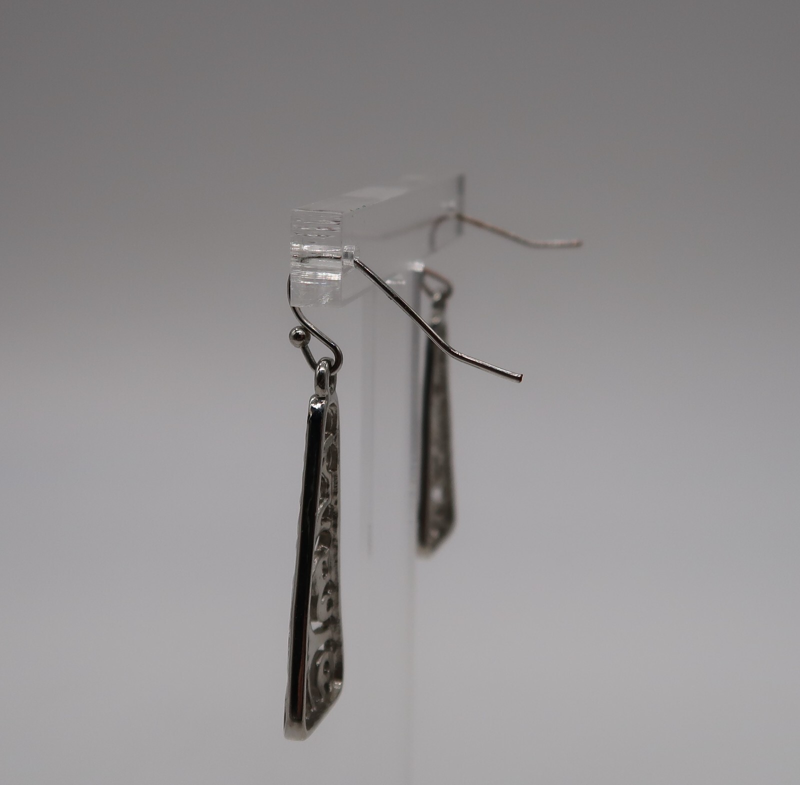 Vintage silver tone triangular scrollwork dangle … - image 4