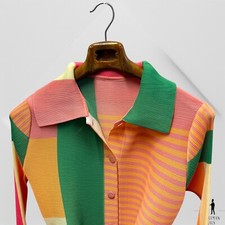 Abstract Pleated Dress Green Plus Size OS Pleats Please Inspired Color Block