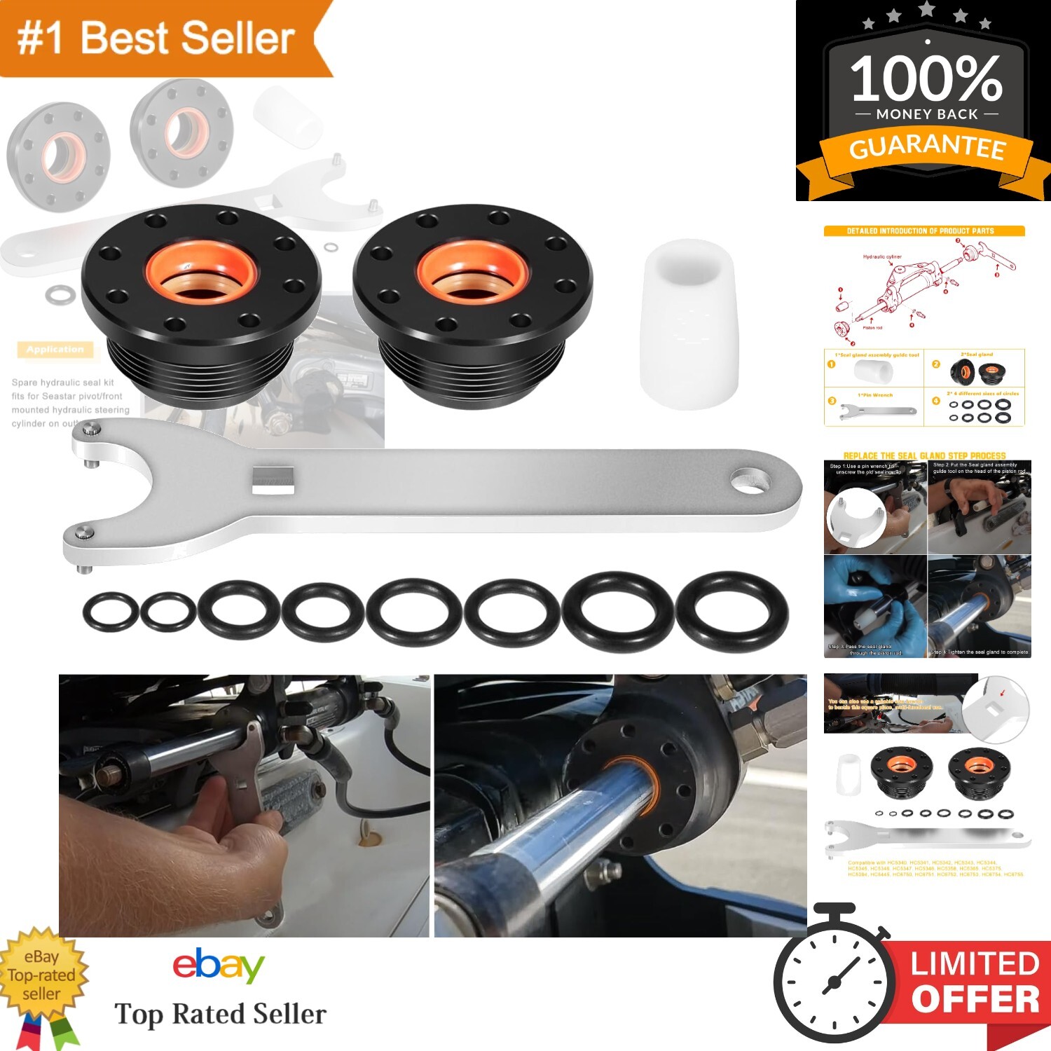 HC5345 Seal Kit For SeaStar Hydraulic Steering Cylinder Seal Kit with