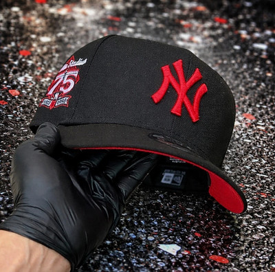 New York Yankees Hat Black Red NY Logo Yankee Stadium 75th Anniversary Patch Cap