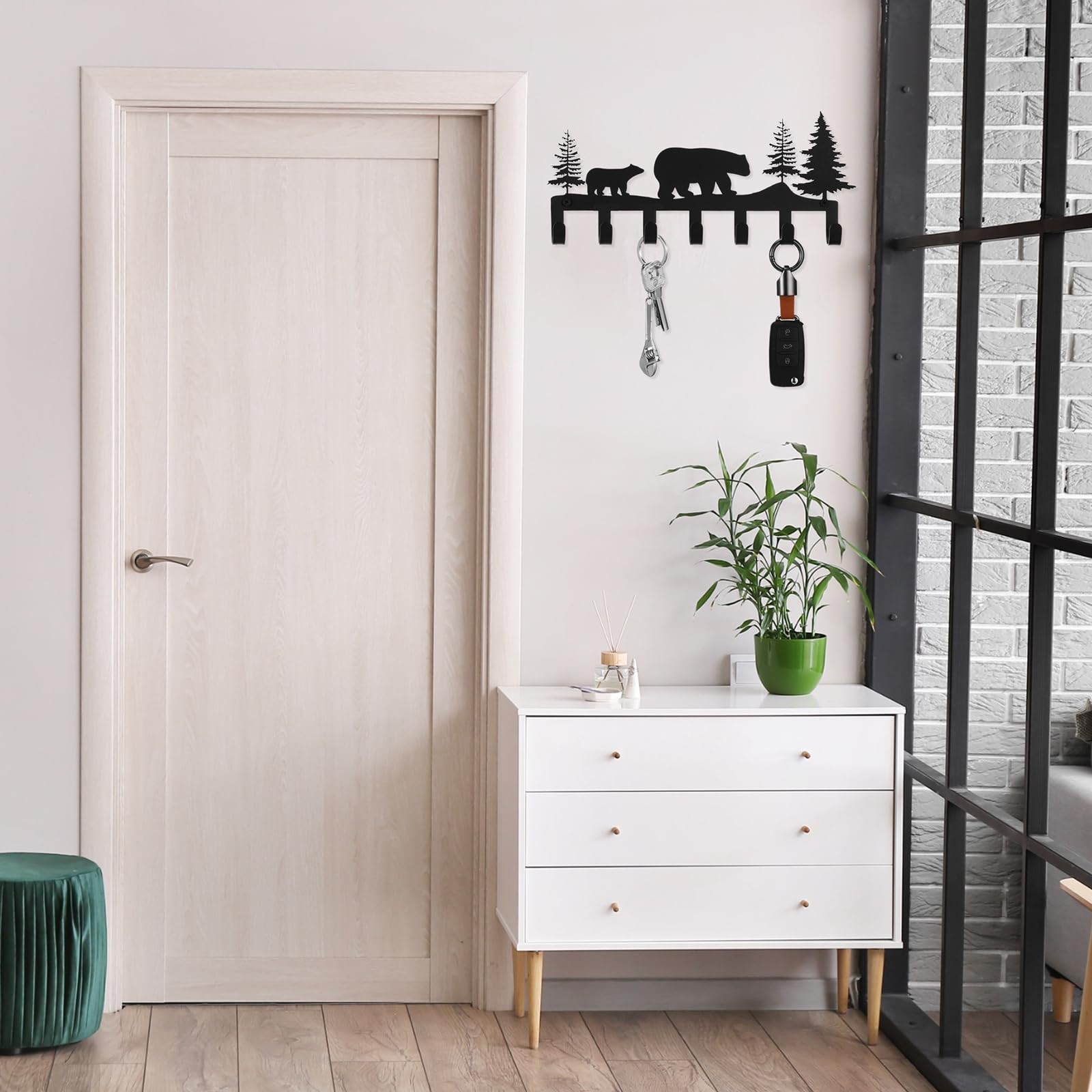 Metal Bear Keys Hooks 11.8X5.1X1.18 Inch Decorative Wall Mounted Black Holder