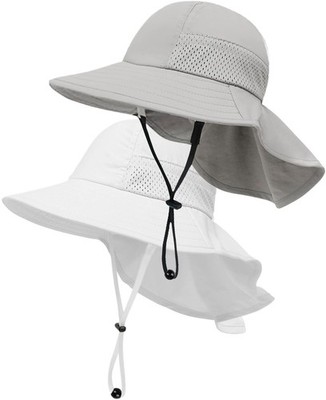 Toddler Baby Sun Hat Kids Summer UPF 50+ for Boys 2-7 Years 2 Pack - Grey+white