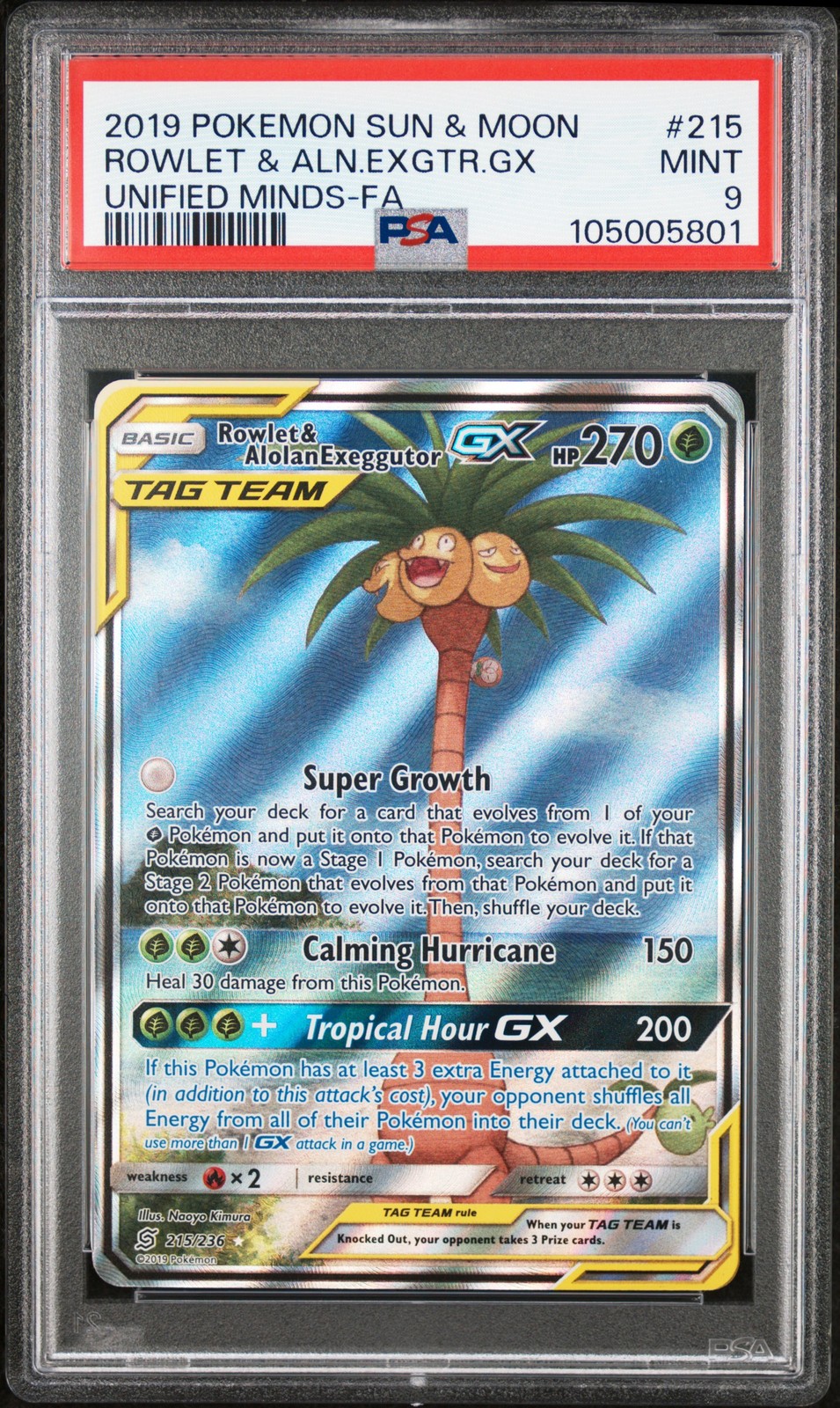 2019 Pokemon Sun & Moon Unified Minds 215 Rowlet & Alolan Exeggutor PSA 9 - 5801