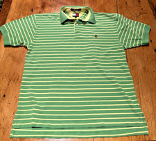 Tommy Hilfiger Mens Polo Geen w Yellow Stripes Lion Crest Embroidered Logo Med 