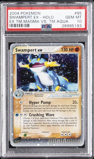2004 POKEMON EX TEAM MAGMA VS TEAM AQUA #95 SWAMPERT EX-HOLO PSA 10