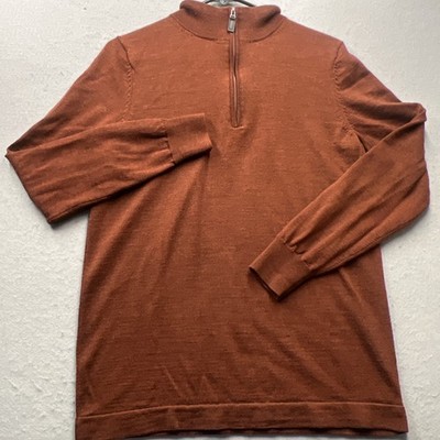 Jos A Bank Traveler Small 100% Merino Wool Quarter Zip Sweater Rust Orange
