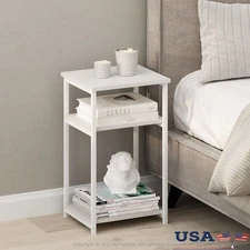 Industrial Nightstand Modern Bedside Table Open Shelf Bedroom Storage Solution