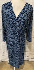 Bob Mackie Wearable Art Wrap Dress Blue & Black Pattern Long Sleeve V-Neck XL
