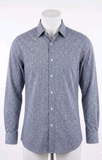 Men's Button Down van Heusen Long Sleeve Cotton Geometric Print Blue 260601-04 