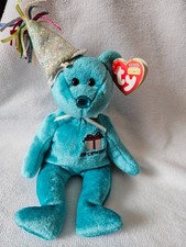 TY Beanie Baby - DECEMBER the Teddy Birthday Bear (w/ hat)