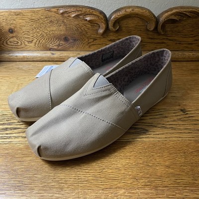 Bobs From Skechers Womens Memory Foam Slip On Canvas Shoes Sz 11 Taupe/Brown New