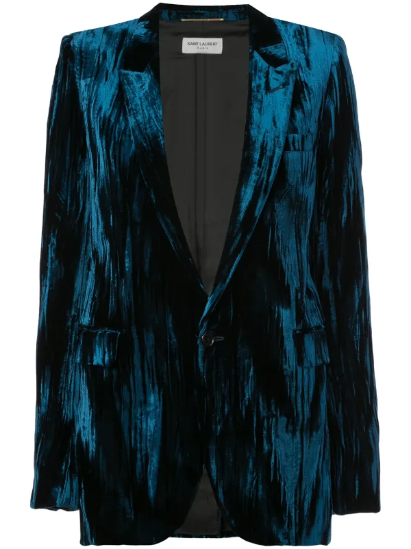 Tuta unisex SAINT LAURENT velluto velluto set up giacca blu 36 S pantaloni 44 S