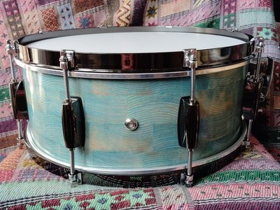 SSS Solid Shell Shop Custom Snare Drum Unikat Stave Kessel Handmade Turquoise...