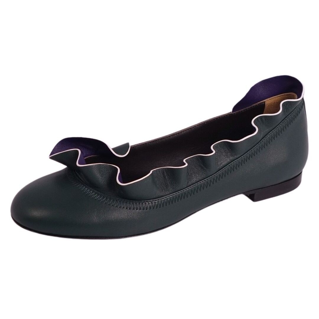 FENDI PUMPS FLAT BALLET SHOES RUFFLED LEATHER WOMENS 35 (22cm) Used MOLO-0