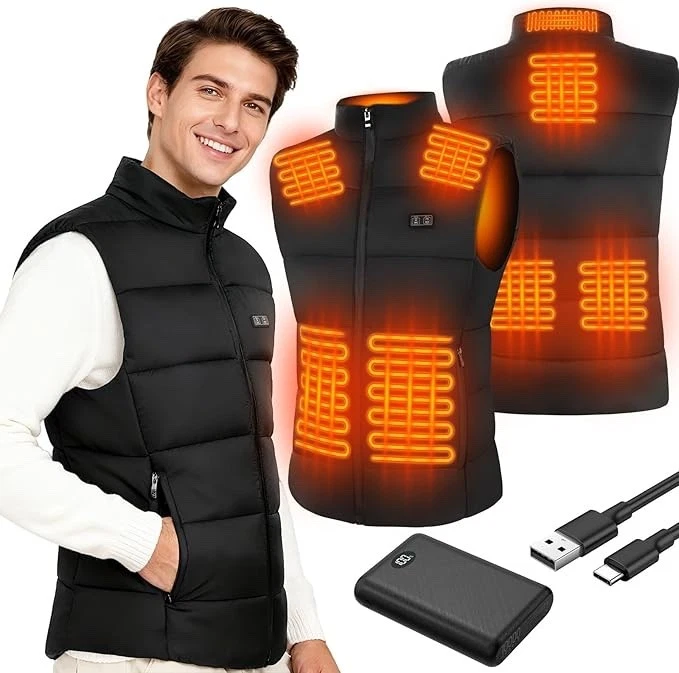 Heated Gilet Vest Mens 10000mAh Power Bank 3 Settings Jacket Skiing Motorcycle